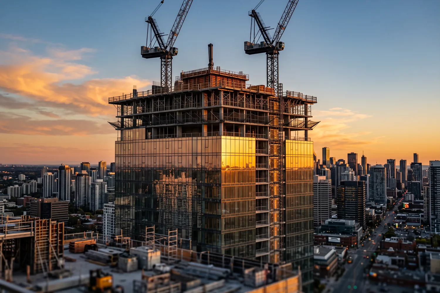 Torre residencial moderna em construção, imagem ilustrativa
